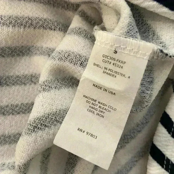 Green Envelope Black White Striped Zip Back Flared Sleeve Blouse Size Small - Picture 4 of 11